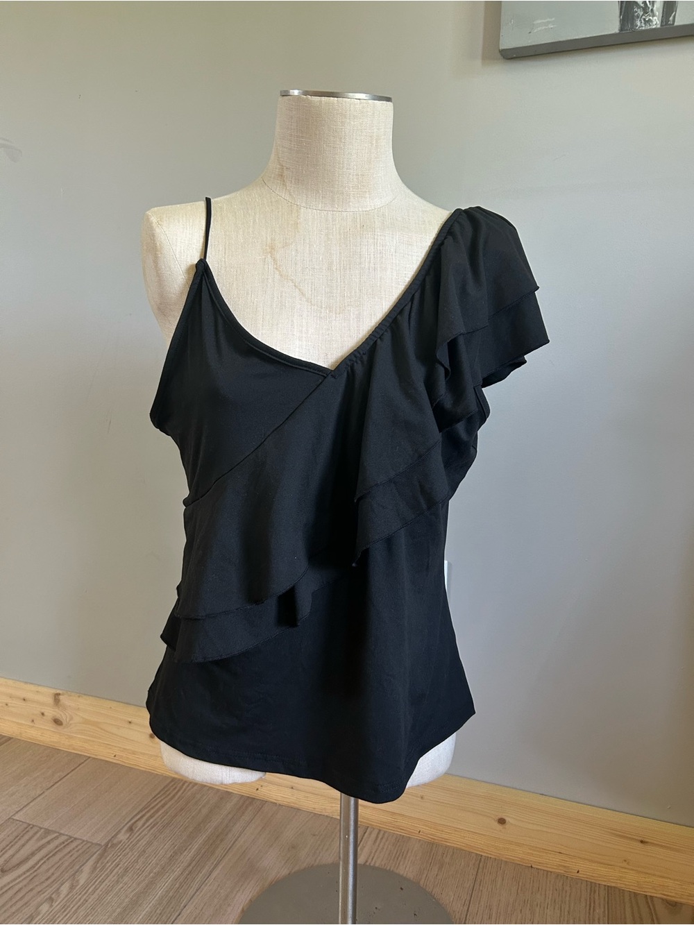 SHEIN Black One-Shoulder Ruffle Camisole
